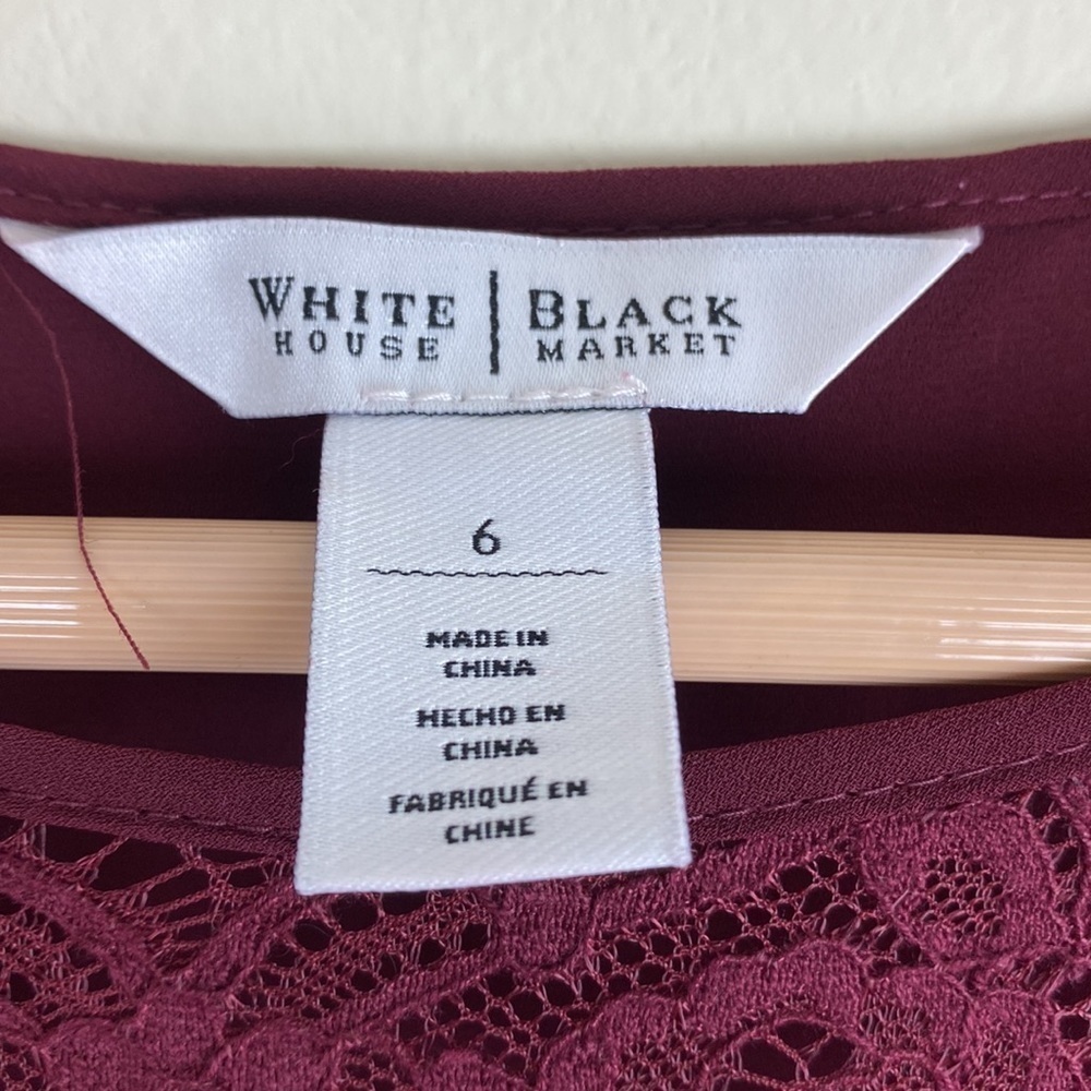 White House Black Market Woman’s Size 6 Blouse Long Sleeve Lace Neck and Arms - Picture 6 of 8